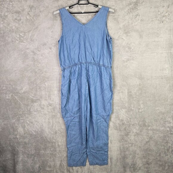 Womens Colleen Lopez Sleeveless Chambray Blue Denim Jumpsuit V-Neck Size 1X - Picture 6 of 10